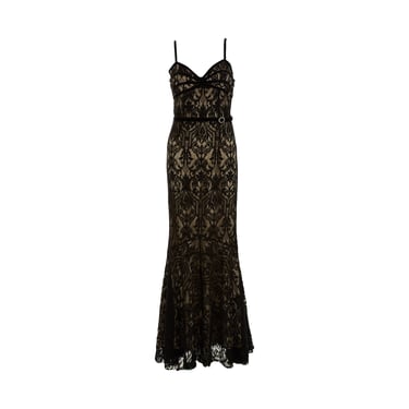 John Galliano Black Lace Belted Gown