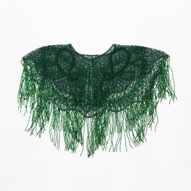 Vintage Beaded Fringe Cape in Forest