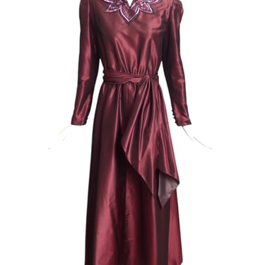 JEAN-LOUIS SCHERRER- 1980s Burgundy Sequin Taffeta Gown, Size 8