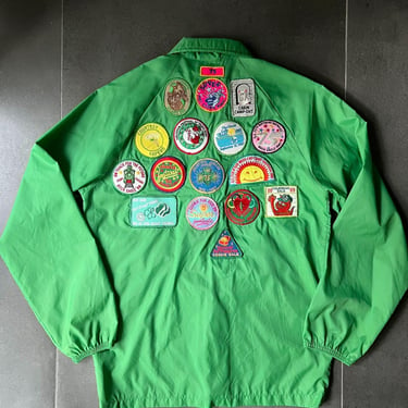 80s Girl Scouts Green Nylon Jacket with Patches Size S / M 