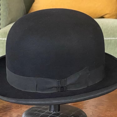 Vintage Black Bowler Derby Hat Trimble Fifth Avenue New York 7 1/8 