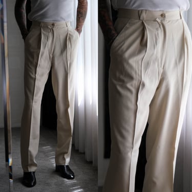 Vintage 90s Gianni Versace Light Beige Silk Pleated Tapered Leg Pants | Made in Italy | 100% Silk | UNWORN | 1990s Versace Designer Slacks 