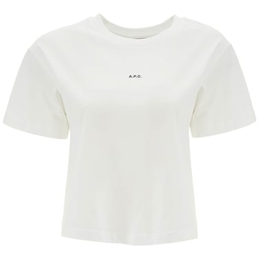 A.P.C. Women's Organic Cotton White Boxy Cropped T-Shirt With Micro Embroidered Logo Gots Women