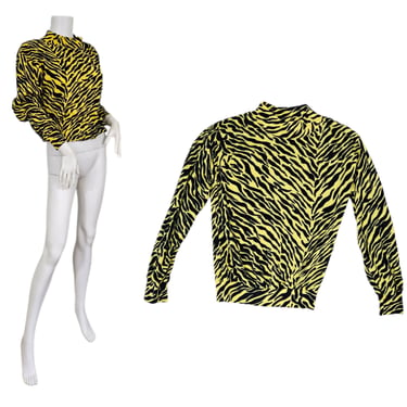 Taxi 1980's Black Yellow Tiger Stripe Acrylic Turtleneck Top I Shirt I Tee I Sz Med 