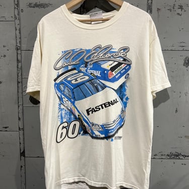 Vintage 90s Nascar Fastenal car racing graphic t shirt 1990s Fashion Basic Streetwear white Graphic T Shirt size Large Carl Edwards 