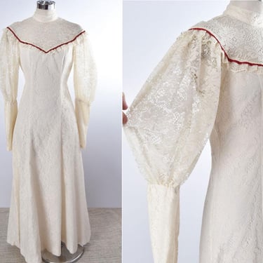 70's Long Ivory Lace Dress, Vintage Gunne Sax Renaissance style, 1970's, Hippie, Maxie, Gown, Wedding, Bridal White By Hawaiian Potpourri 