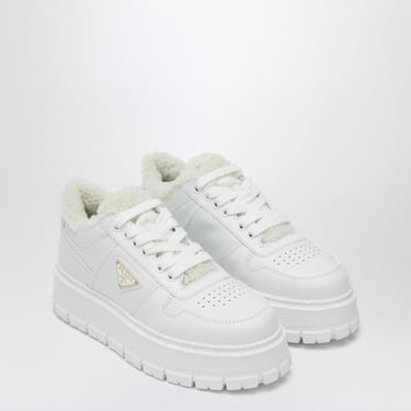 Prada White Leather And Sheepskin Platform Sneaker Women