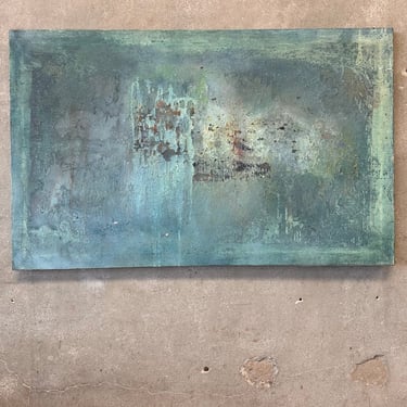 Modernist 1970s Abstract Turquoise Original Painting by Horio Yoshiko