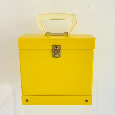 Vintage 1970s Retro Groovy Yellow Carry Tote Case Box 45 Vinyl Records Storage Bag 