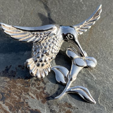 D'Molina ~ Mexican Sterling Silver Articulated Hummingbird Above a Flower Pin / Brooch 