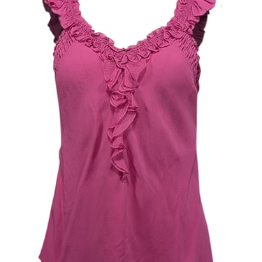 Christian Dior - Dark Pink Silk Ruffled Trim Tank Sz 10