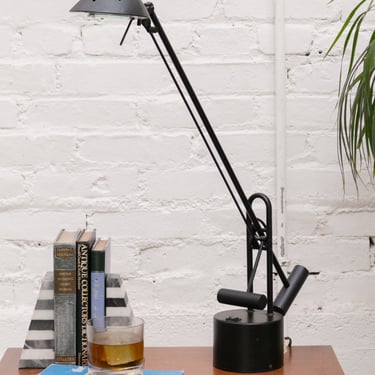 Vintage Ikea Postmodern Black Counter-Balanced Halogen Desk Lamp Crane Architect