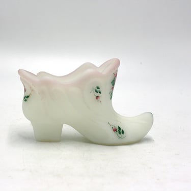 vintage Fenton Satin Glass Hand Painted Shoe by K. Brightgill 