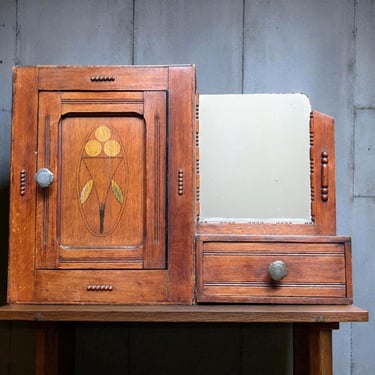 1930s Oak Mirror Cabinet with Drawer / Wall-Mounted Bathroom, Apothecary or Medicine Cabinet 