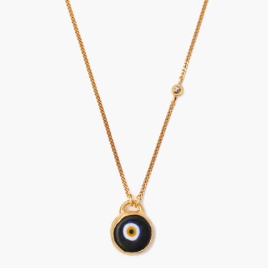 Black Evil Eye Necklace with Champagne Diamond