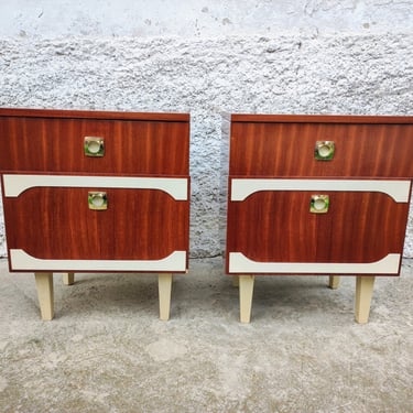 Vintage Pair of Bedside Tables / Mid Century/ Nightstand Storage/ Retro Night Tables / Storage Tables/ Wooden Nightstands / 70s Yugoslavia 