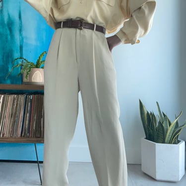vintage essential pure silk sand everyday favorite fit high waisted trousers 
