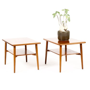 Danish Modern Mid Century Side / End Teak Tables —Svend Madsen — Storage Shelf —  Pair 