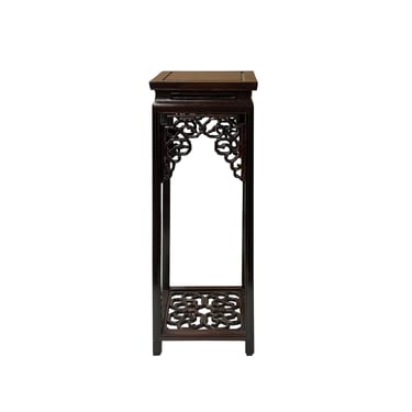 3.5" Dark Brown Scroll Pattern Square Tall Slim Wood Display Stand Riser st1058AE 