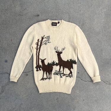 Vintage Cranmore Woodland Deer Shetland Wool Sweater Size Medium 