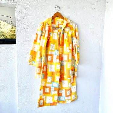 Vintage 70s Patchwork Fuzzy Top Wide Leg Pants 1970s Swing Shirt Jacket High Waisted Pants Bright Orange Yellow 