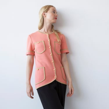 vintage Nina Ricci pink blush cardigan with gold detail / sz S M 
