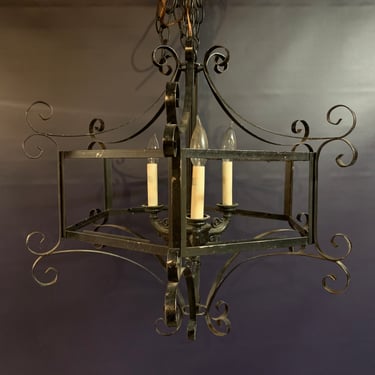 Vintage 3 bulb steel chandelier