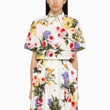 Dolce&Gabbana Garden Print Cropped Shirt In Cotton Women