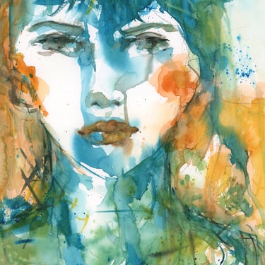 Expressive Portrait of a Woman - Female Portrait - Contemporary Style - XL Size Art - Expressive Watercolor Art - Ready 2 Frame - Unique Art 