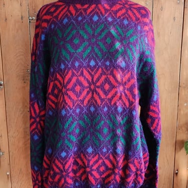 80s Benetton Sweater Colorful Wool Snowflake Pattern 
