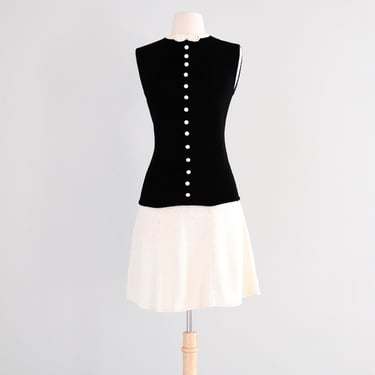 Chic 1960's Black &amp; White Mod Knit Dress by St. John Knits / M