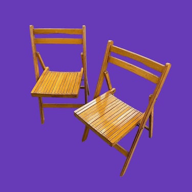Vintage Folding Chairs Retro 1960s Mid Century Modern + Brown Wood + Slatted Seats + Fold Up + Set of 2 + Extra Seating + MCM Dining Chairs 