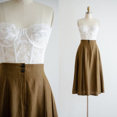 brown linen skirt | 80s 90s vintage Ann Taylor brown fit and flare midi skirt 