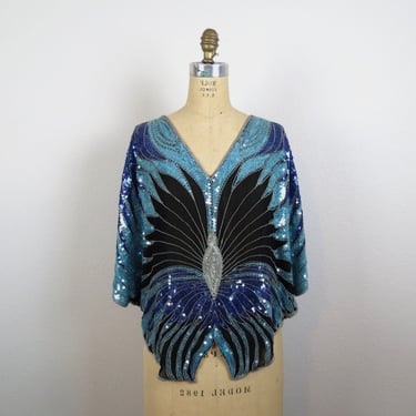 Vintage Judith Ann Creations sequined butterfly top evening cocktail party formal blouse osfm 