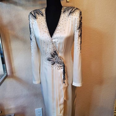 Silk beaded dress with rhinestone deco by Pave New York- Beverly Hills 