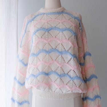 Sweet 1980's Baby Blue &amp; Pink Striped Pullover Sweater/ Sz M
