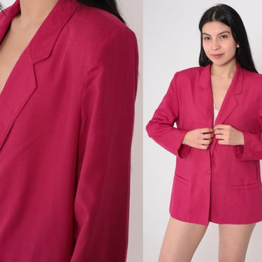 Fuchsia Pink Blazer 80s Button Up Blazer Jacket Retro Bright Professional Secretary Blazer Plain Oversized Blazer Vintage 1980s Medium M 