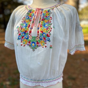 1930s Heavily Embroidered Hungarian Folk Blouse 