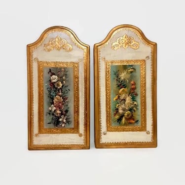 Vintage Pair Florentine Wall Panels - Italian Still Life By Roberto