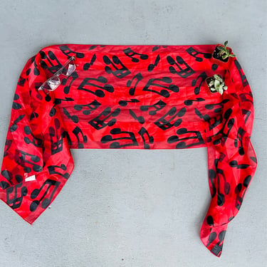 Music Note Silk Red Scarf