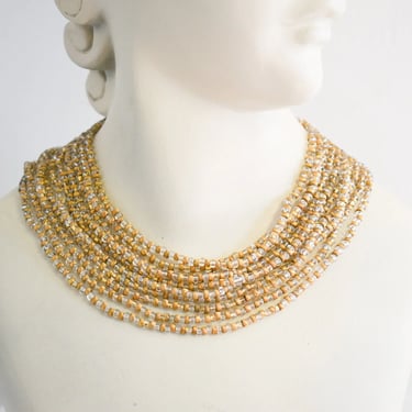 Vintage 1960s Clear and Gold Bead Multi-Strand Necklace 