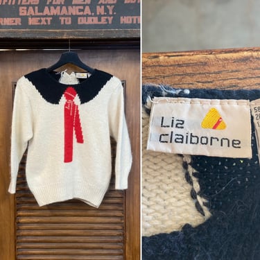 Vintage 1980’s “Liz Claiborne” Trompe L’Oeil Design Annie Hall Style New Wave Sweater, 80’s Vintage Clothing 