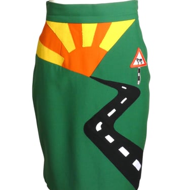 CHEAP & CHIC MOSCHINO- 1990s Green Wool Applique Skirt, Size 6