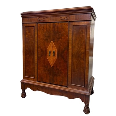Free shipping within continental US - Vintage Victorian Style Cabinet with Burl Wood Veneer and Geometric Inlays 