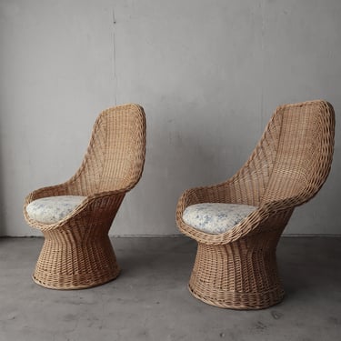 Pair of Sculptural Polish Wicker Scoop Lounge Chairs 