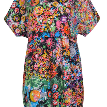 See by Chloe - Bright Multicolor Floral Silk Satin Shift Dress Sz 8