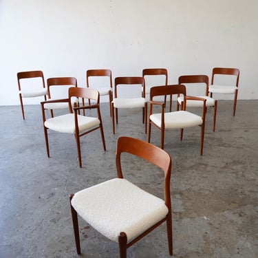 Set Of 10 Danish Modern Teak J.L Møller Model 75 & 56 Dining Chairs 