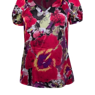 Etro - Red & Multicolor Floral Print Silk Blouse Sz S