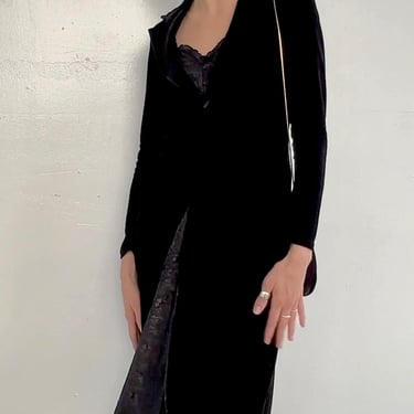 90s Black Velvet + Lace Lapel Dress (S)