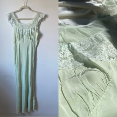 1930s Pistachio Green Slip Dress 
